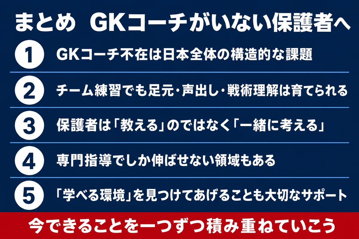 まとめ：GKコーチがいない保護者へ伝えたい5つのポイント