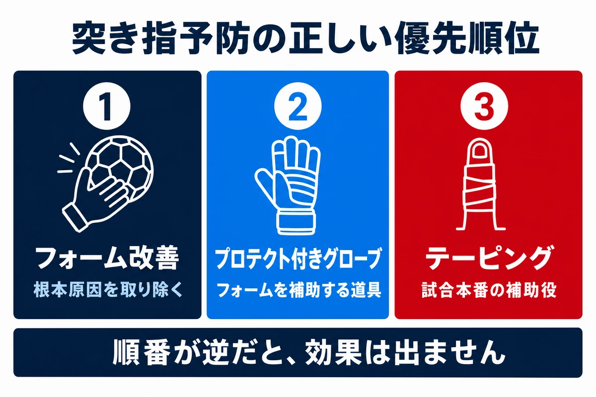 突き指予防の正しい優先順位 フォーム改善 プロテクト付きグローブ テーピング 順番が逆だと効果は出ない