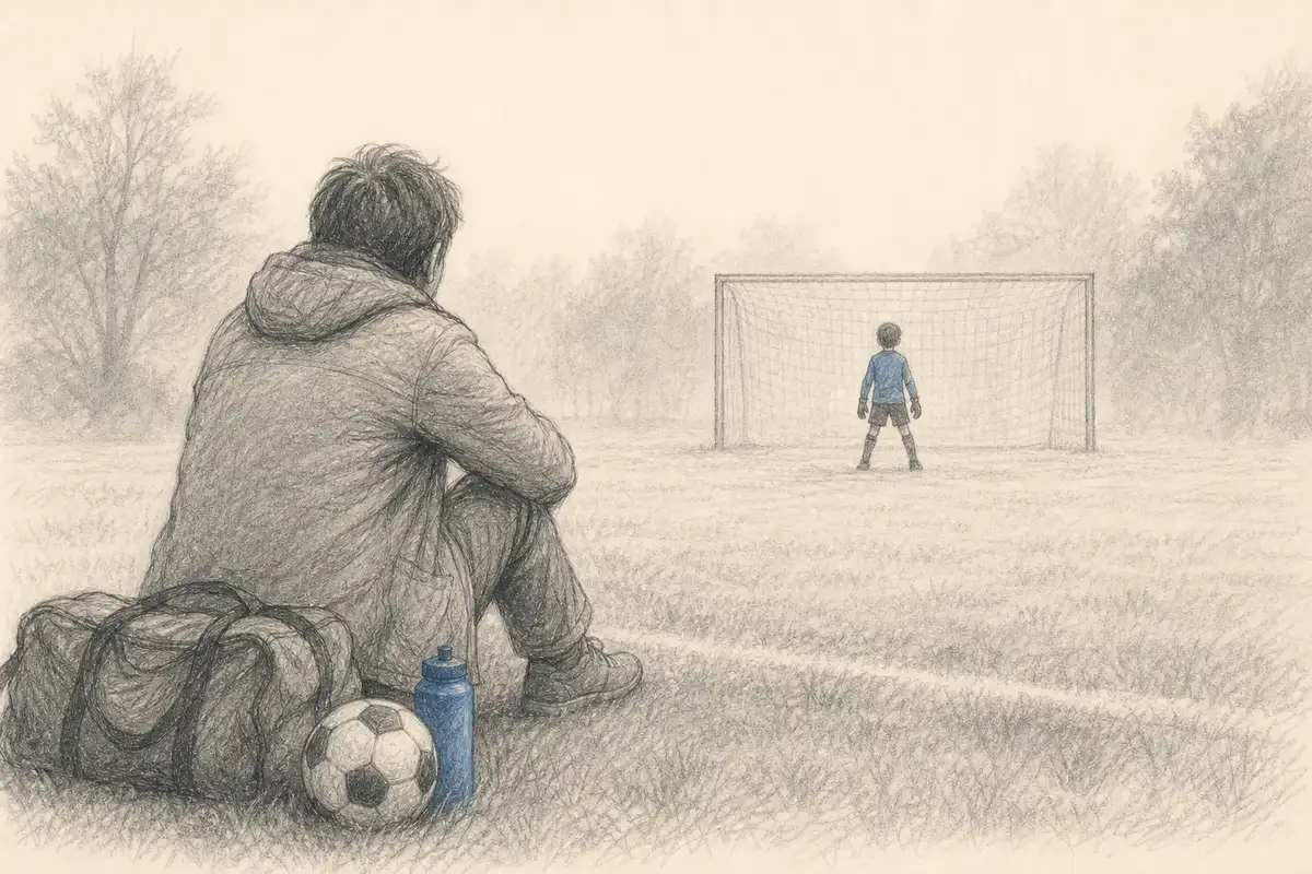 試合を見守る保護者の後ろ姿(GKの子どもへの不安)