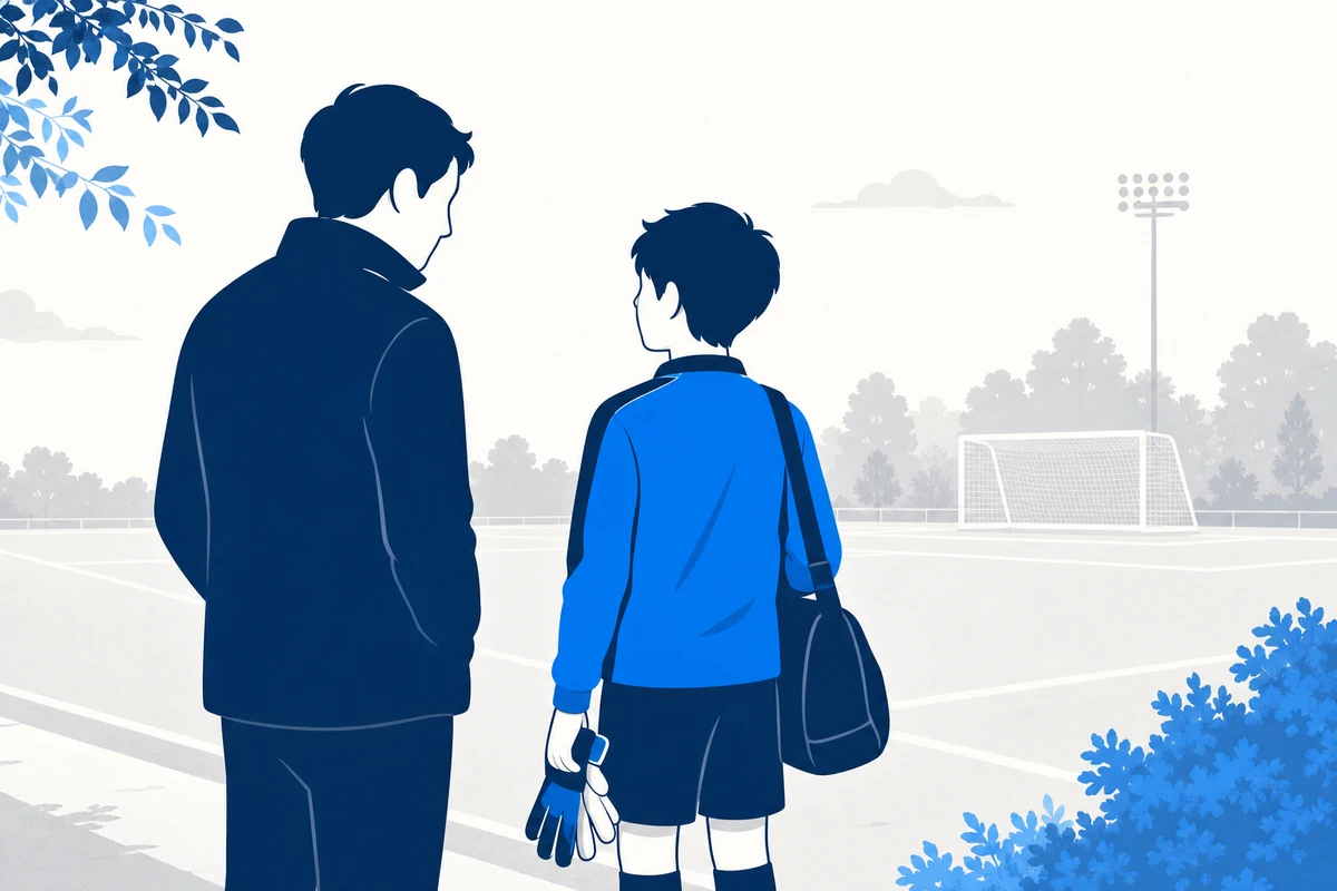選考会前に保護者が中学生GKへ落ち着いて声をかける場面