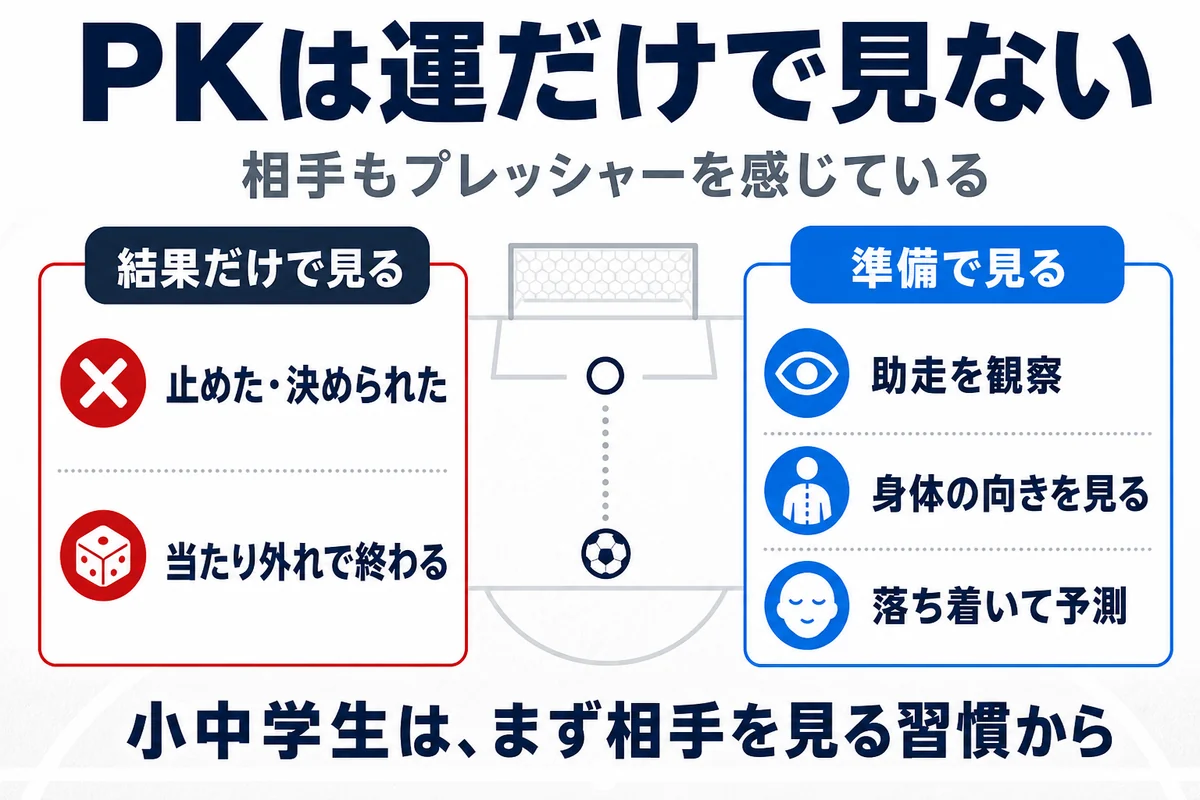 PK戦を運だけで見ずに観察と予測と落ち着きで見る図解