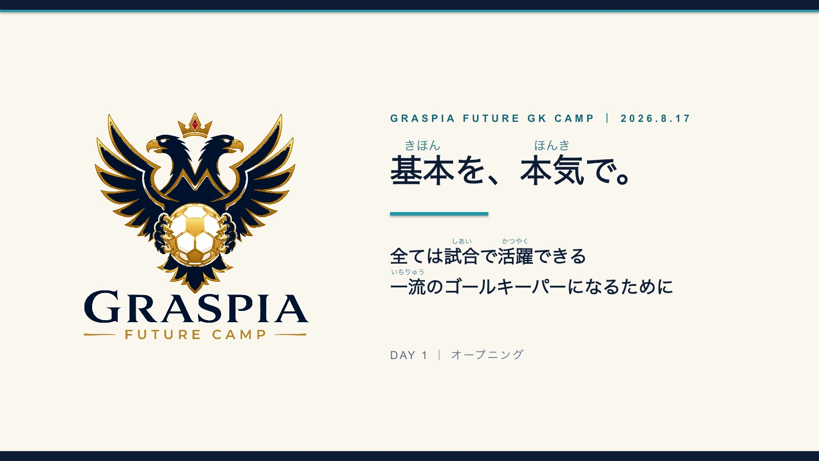 基本を本気でと記されたフューチャーGKキャンプ講義資料の表紙